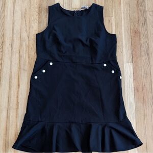 LOFT navy blue sheath professional sleeveless dress with pearl buttons pockets